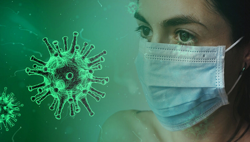 Coronavirus and person wearing mask