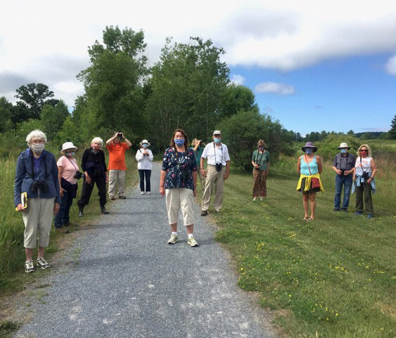 Good news from the Charlotte Senior Center, as some limited outdoor activities have taken place. One of the first is the monthly bird-watching trip. The group wore masks and socially distanced and still managed to see 32 species of birds at Shelburne Bay and the Ti Trail where this photo was taken on Wednesday, July 15. It was so good to be out again and birding with friends. Photo by Alison Williams