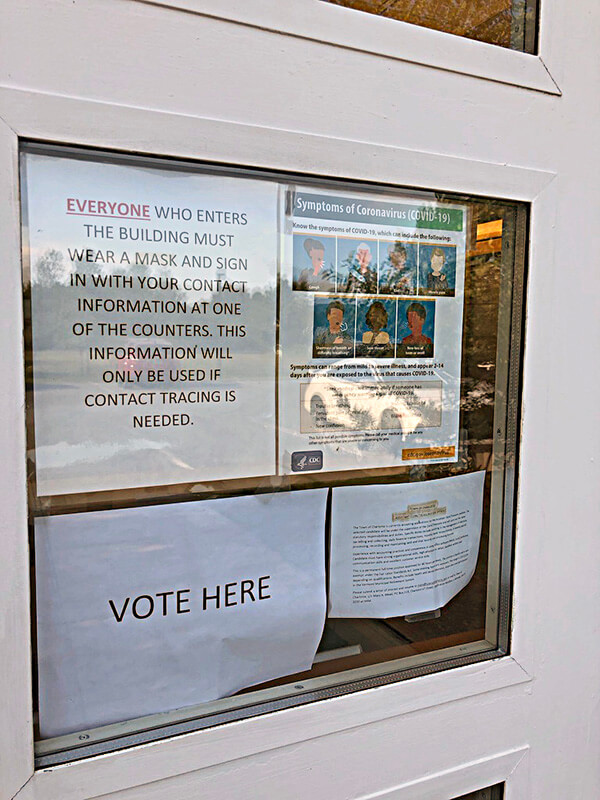 Voting usually takes place at the school, but school district rules limiting facilities access because of the coronavirus meant that this year’s primary election took place at the town hall. Photo by Chea Waters Evans