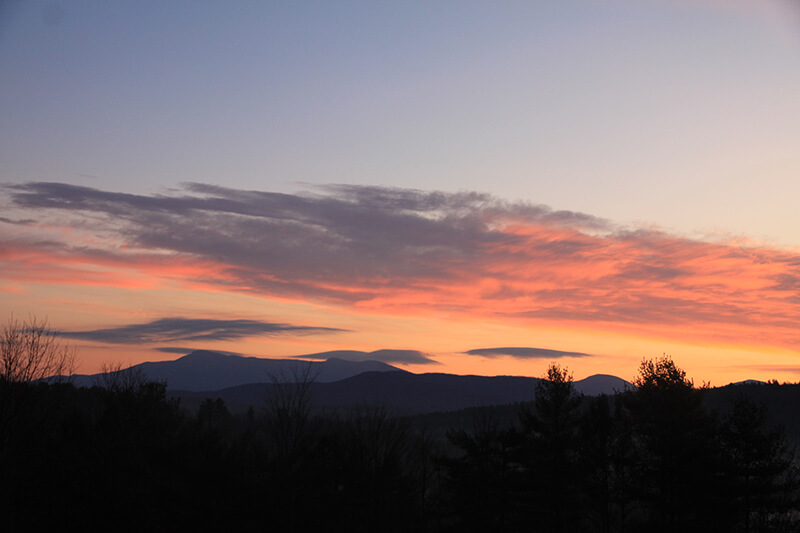 The sunrise over Mt. Mansfield never disappoints.Photo by Phyl Newbeck