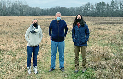 Recreation Director Nicole Conley, Selectboard member Jim Faulkner and Assistant Town Clerk/Treasurer Sy Koerner made a visit to the potential site for a future Charlotte Community Center. Courtesy photo