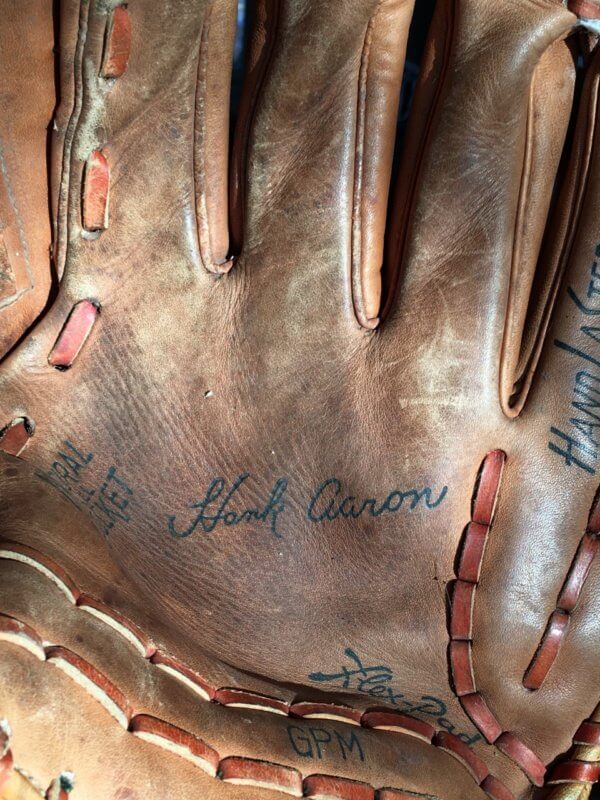 The signed glove of a hero: Throughout his time in and out of the limelight Hank Aaron exuded humility, gentleness and decency. Photo courtesy Jonathan Silverman