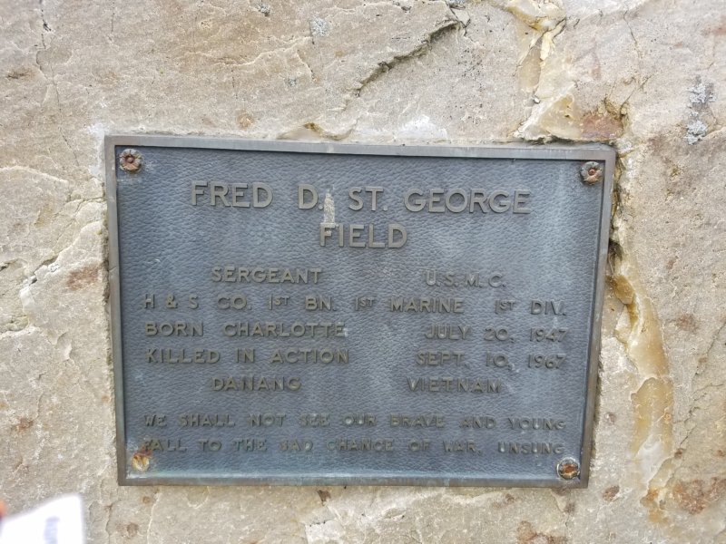 A plaque displayed at the Town Beach commemorates St. George. Photo by Phyl Newbeck