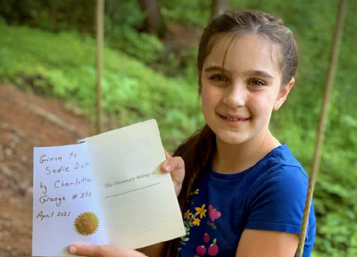 Sadie Devoid gifted dictionary from Charlotte Grange