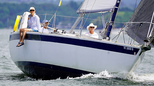 Spirit, from Diamond Island Yacht Club and sailed by Steve Koch, was the top finisher in Jib & Main A Class in the Diamond Island Regatta on Aug. 14. — Photo by Joe Gannon