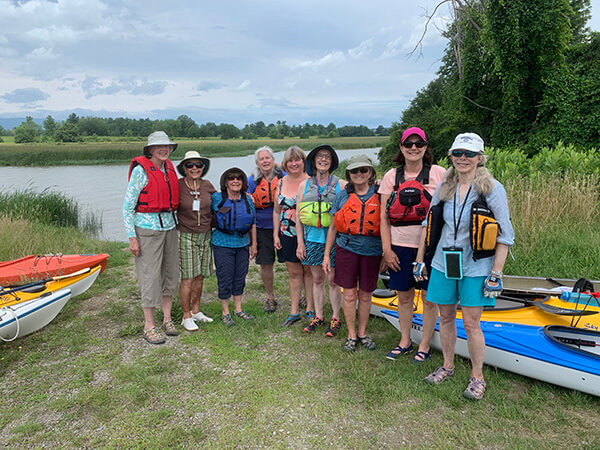 A Kayak trip on July 16 at Dead Creek Wildlife Management Area. A good time was had by all and the weather cooperated. In attended were Karen Champney, Karen Peterson, Karen Costello, Raymonde Mayhew, Nancy Bretschneider, Lenice Hirschberger, Joan Mollica, Patricia Lavery and led by Kate Mesaros. (names are not in order of the photo)Photo by Kate Medaros