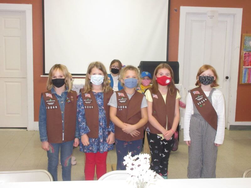 The newest Brownie Scouts from Troop 30066, L to R, Emily Jagger, Isabella Rice, Marissa LaClair, Mia Paquette and Josephine Webster-Fox. Photos by Cindy Bradley