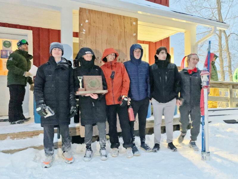 The CVU boys skiers are Ray Hagios, George Francisco, Peter Gilliam, Remy Schulz, Ari Diamond and Kyle Marvin. Photo by Christy Hagios