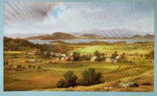 Copy of the cover of “Around the Mountains” by W.W. Higbee, published by the Charlotte Historical Society, illustrating an 1860 painting by Daniel Folger Bigelow entitled “View of West Charlotte and Lake Champlain,” used with permission of the Charlotte Historical Society. To the extreme right, at about the middle, School #5 is visible. The inset detail shows the school more clearly. The original oil on canvas is at the Shelburne Museum and can be seen as part of its “Painting A Nation” exhibit in the Webb Gallery once the museum opens in May.