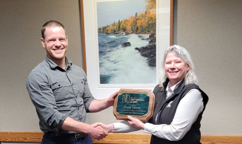 Photo by Vermont Urban and Community Forestry Program Ethan Tapper, Chittenden County forester and columnist for The Charlotte News, was honored by the Vermont Urban and Community Forestry Program with its 2022 Tree Steward Practitioner Award for his work including management plans for municipal forests and public forestry education.
