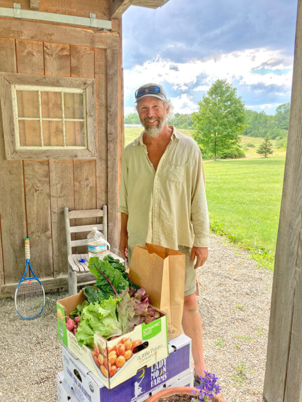 David Quickel of Stony Loam Farm with food donations for the Food Shelf.