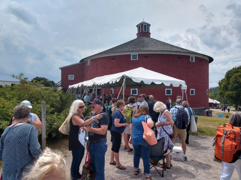 Photo by Juliann Phelps Roadshow attendees line up at the Shelburne Museum Round Barn for the furniture category.