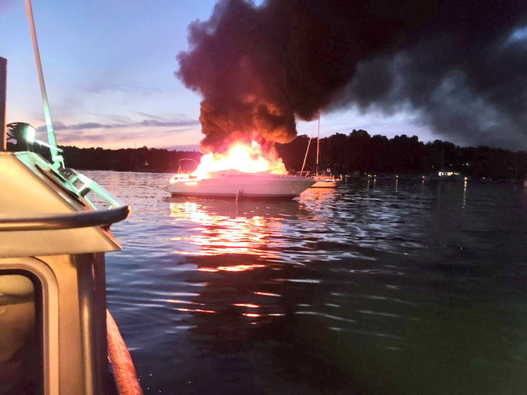 Fire destroys boat at Point Bay Marina, no one hurt