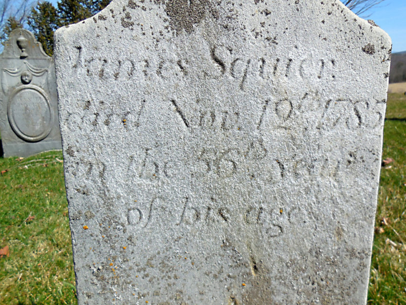 Photo by Alan Lathrop/findagrave.com James Squier died Nov. 12, 1785, while visiting his sons in Charlotte. He was the first colonial settler to be buried in the town.
