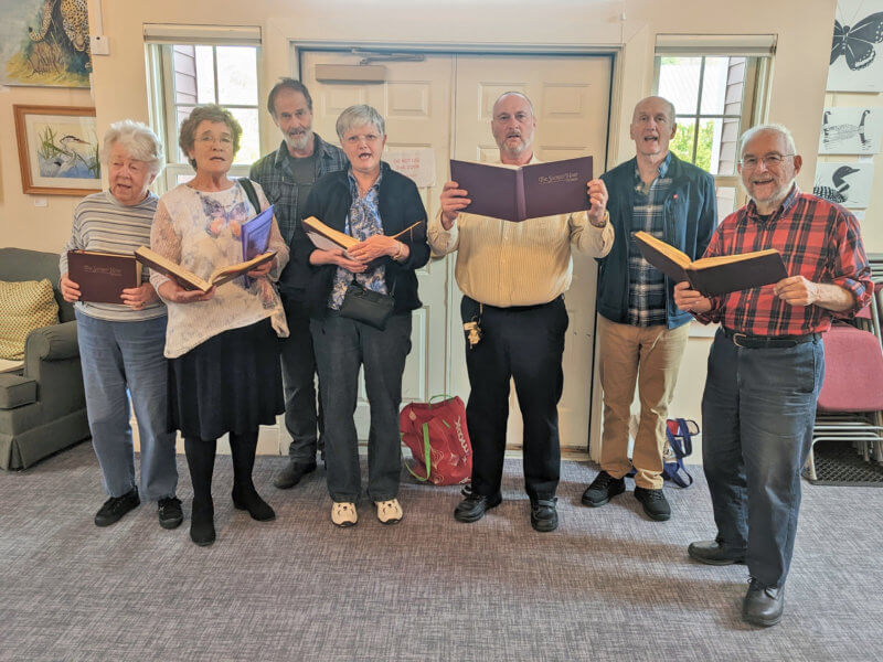 Photo by Kerry Cullinan Sacred Harp Singers at the Charlotte Senior Center are, from left, Jean Rosenberg, Middlebury; Elizabeth O’Dowd, Fairfax; Larry Bingham, South Hero; Brigitte Humbert, Middlebury; Roger Humbert, Middlebury; Mark Williams, South Burlington and David Rosenberg, Middlebury.