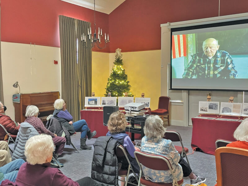 Photo by Lori YorkOn Dec. 1, members of the Quinlan Schoolhouse committee gave a presentation about the old one-room school that is now behind the library. There was a video followed by a tour of this historical gem. 