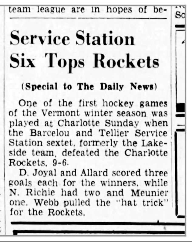 A brief on a Charlotte Rockets game, Burlington Free Press, Jan. 24, 1950.