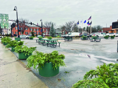 Now under municipal ownership, the asphalt lot in front of the Firebird Cafe at Essex Junction’s Five Corners is on its way to becoming a pocket park, with development ongoing.