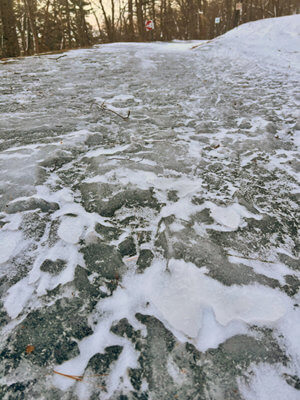 Photos by Louisa Schibli The Dec. 23 bomb cyclone left the road on Mt. Philo iffy for walking.