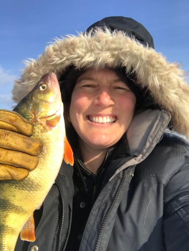 Courtesy photoKatie Carleton holds up a large yellow perch — or a “slabber.”