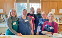 Photo by Lori York There is a different team of volunteers who cook the Monday lunches every week at the Charlotte Senior Center. From left, the team was Susan Whittaker, Chea Evans, Janet Morrison, Maura Kehoe, Susan Hyde and Beth Merritt on Jan. 9.