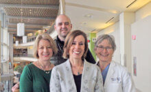 Photo by Scooter MacMillan From left, Kelly Butnor, David ‘Bebo’ Seward, Yvonne Janssen-Heininger and Sharon Mount at the University of Vermont Medical Center. Many think these researchers, medical workers and Charlotters may be on the verge of changing for the better how lung cancer is treated across the world.
