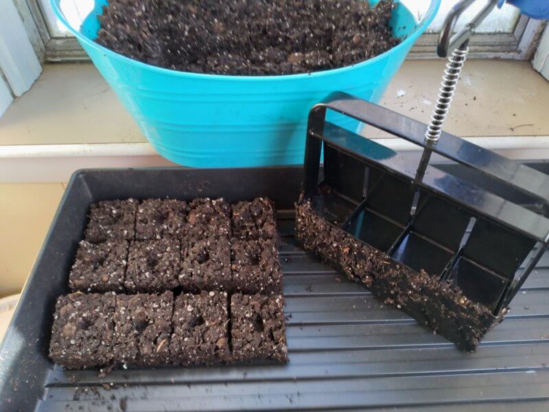 Photo by Deborah J. BenoitMaking make seed-starting blocks with a soil block maker and potting soil is a fun gardening activity that kids and adults can do together. 