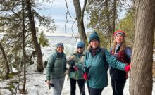 Photo by Jim Hyde There was no snow for snowshoeing so, from left, Susan Hyde, Laura Cahners-Ford, Susan Cantor and Eliza Hammer decided to go to Red Rock for a walk.