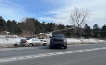 Courtesy photo A distracted and allegedly drug-impaired driver hit and knocked down a power pole on Friday on Route 7, shutting down traffic for a while.