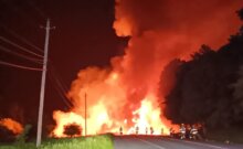 Photo courtesy of Ferrisburgh Fire Department A massive fire, but no injuries, were caused by the explosion of a natural gas tanker truck on Route 7 in Ferrisburgh on June 1.