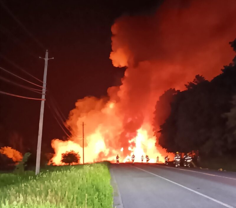 Photo courtesy of Ferrisburgh Fire Department A massive fire, but no injuries, were caused by the explosion of a natural gas tanker truck on Route 7 in Ferrisburgh on June 1.