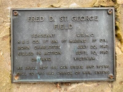 Photo by Dan Cole. This memorial to Marine Sgt. Fred David St. George, Charlotte’s only resident to be killed in the Vietnam War, is at the Charlotte Town Beach. Fred St. George’s senior photo from the 1965 “Janus,” the Champlain Valley Union High yearbook.