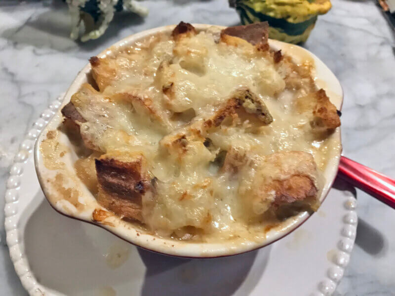Photo by Dorothy Grover-Read.
Vermont Onion Soup has all the drama of the classic French version, but we’re using ingredients sourced close to home. Maple syrup, apple cider and local cheese liven up the traditional.