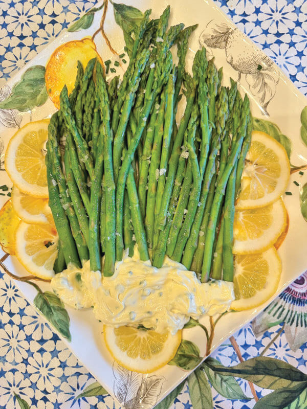 Photos by Dorothy Grover-Read. A platter of fresh, local asparagus will steal the show, especially if you serve it with your own homemade mayonnaise.
