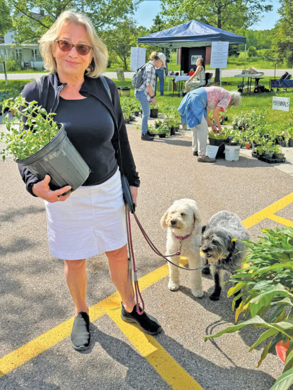 Photo by Scooter MacMillan. Magdalena Naylor and doodle mixes Bella and Zorba were enjoying the beautiful day while scoping out the plants.