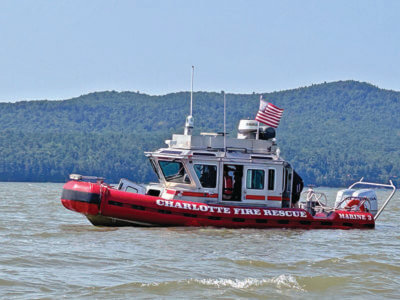 Courtesy photo. Charlotte Volunteer Fire and Rescue Service’s Marine 3 is a defender class response boat, capable of 45 knots and handling 4-to-6-foot waves.