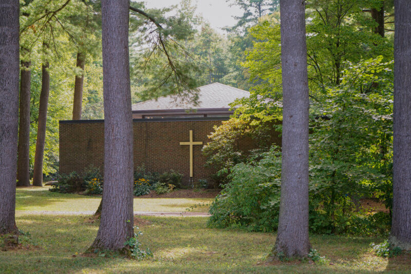 Photo by Liv Miller.
Ascension Lutheran Church, surrounded by trees in South Burlington, has had a focus on faith-guided environmentalism.