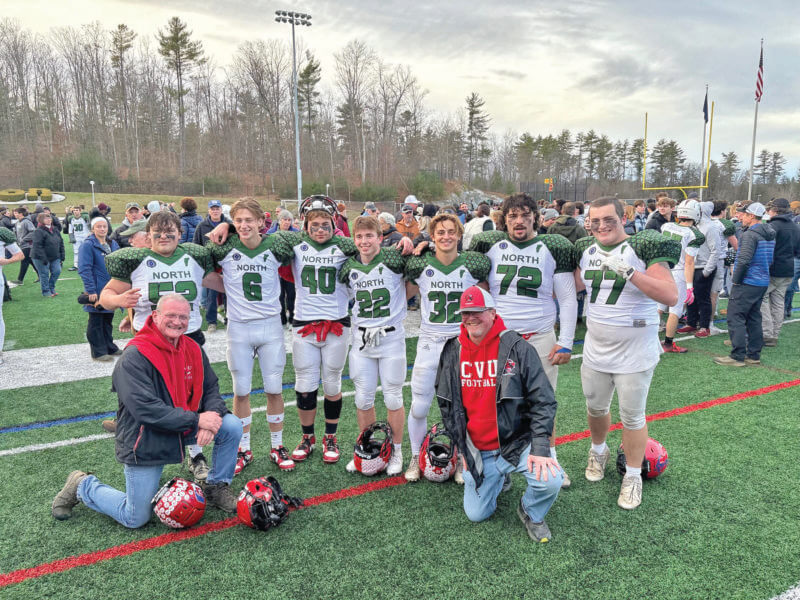 Courtesy photo.
CVU team members who played in the North-South All-Star game on Nov. 16 in Castleton are, from left, Caleb Scrodin, Jaocb Armstrong, Nolan Walpole, Billy Bates, Dylan Frere, Josh Quad and Sean Kennedy. The North won 33-14.