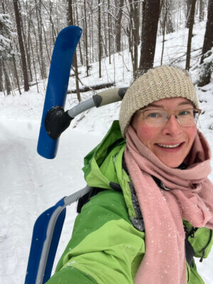 Photo by Tai Dinnan. Tai Dinnan sledding at Mt. Philo.