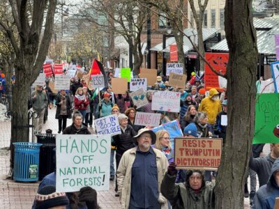 Photo by Jeffrey Pascoe. People filled Church Street in Burlington from Main Street to its end.