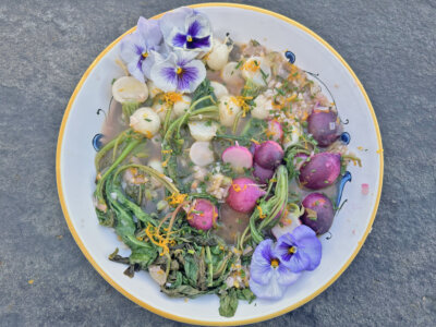 Photos by Dorothy Grover-Read Spring radishes and sweet turnips are delicious raw or cooked. Here, we gently braised both, along with their tops, to make a seasonal side dish that is ready in no time at all.