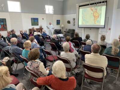 Photo by Lori York. A full house showed up for Hank Kaestner’s presentation at the senior center about his travels to Easter Island.