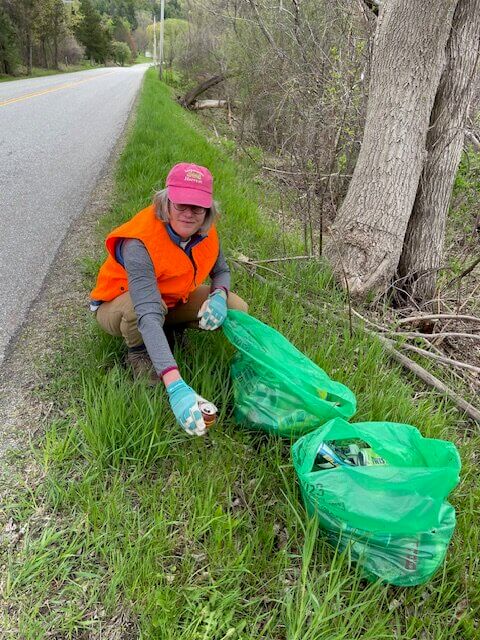 Courtesy photo. 
Suzy Hodgson picked up trash with her neighbor David McColgin on Spear Street between Mount Philo and Guinea roads. She said the snack wrappers of ‘cool, healthy’ foods she had never heard of was ‘a lesson in snack consumption and the art of packaging.’