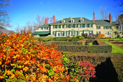 Photo by Robynn Beams Conley. Visitors to Hildene, once home to Robert Todd Lincoln, can tour the Georgian revival mansion and its parterre, a formal garden with colorful flowerbeds enclosed in box-shaped hedges designed by Jessie Lincoln Beckwith as a gift for her mother.
