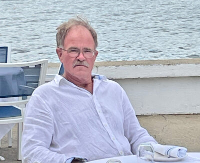 Photo by Karen Allen. Peter Demick enjoying down time at the Westport Yacht Club.