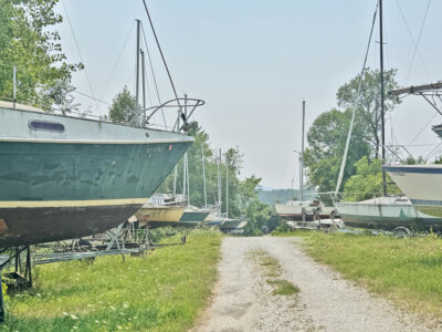 Photo by Scooter MacMillan. According to an email, all of the tenants of the Charlotte Sailing Center are supposed to have their cradles, ladders and boats off the property by Sept. 1.
